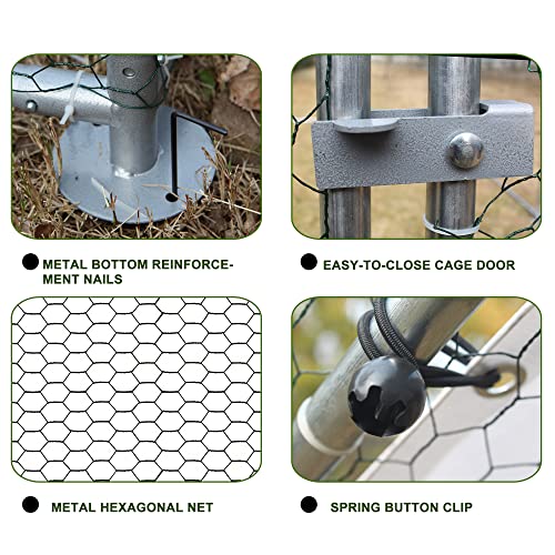 Large Metal Chicken Coop Plastic-Dipped Hexagonal Galvanized Wire Net Cage,W/Removable Waterproof & Anti-Ultraviolet PE Cover,Duck Rabbit Sheep Outdoor House(10' L x 20' W x 6.56' H)