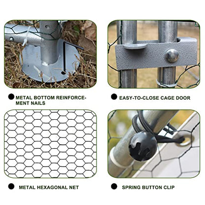 Large Metal Chicken Coop Plastic-Dipped Hexagonal Galvanized Wire Net Cage,W/Removable Waterproof & Anti-Ultraviolet PE Cover,Duck Rabbit Sheep Outdoor House(10' L x 20' W x 6.56' H)