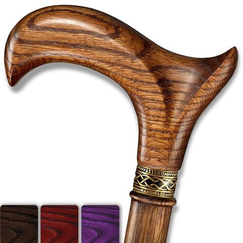 Asterom Handcrafted Walking Cane, Stylish Wooden Canes for Men, Oak Wood - color: #2 Caramel, size: 34" (for 5'5" to 5'6")