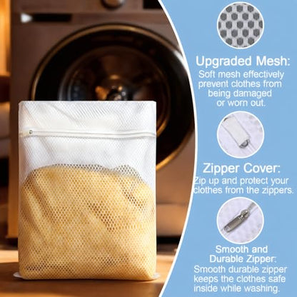 Honeycomb Mesh Laundry Bags 3 Pack (2XL+1L), Durable Washing Bags with Auto-Lock Zippers, Heavy Duty Mesh Wash Bags for Delicates, Lingerie, Bra, Sock, Travel Storage Organizer