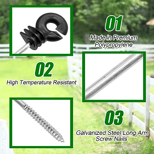 25PCS Straight Electric Fencing Insulators Ring Insulator Long Arm Multi Purpose Insulator for Wooden Post for Polytape Polywire Tape Rope Electric Wire