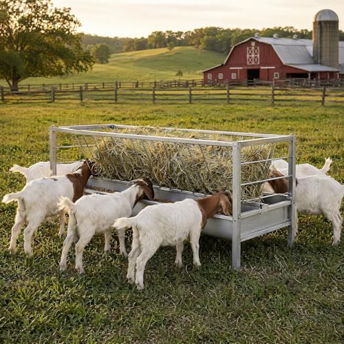 98 Gallon Livestock Feeder, Galvanized Goat Hay and Grain Feeder for Farm