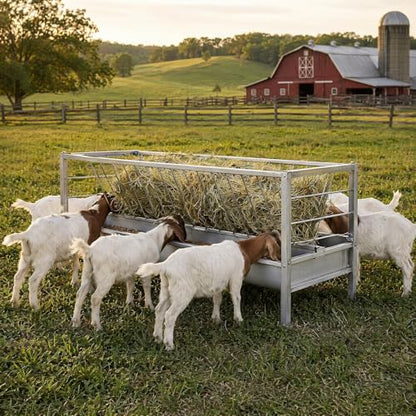 98 Gallon Livestock Feeder, Galvanized Goat Hay and Grain Feeder for Farm