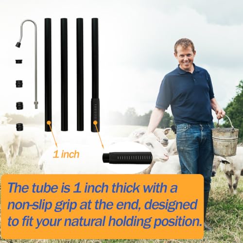 Goat Sheep Catcher Hook,Stainless Steel,4 Lengths 28-75",Non-Slip Grip | Heavy-duty rust-proof, 5 lengths, arc head balls no scratch, twist-lock release safe, catch while feeding no chase
