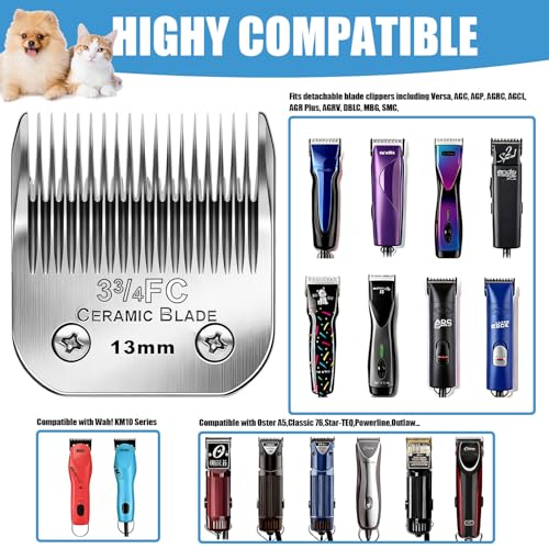 Dog Grooming Replacement Blades Compatible with Andis Dog Clipper | Dog Clipper Blades compatible with Oster A5,Wahl KM-10 Series Dog Clipper ,3FC Blades (13mm) - size: 3FC