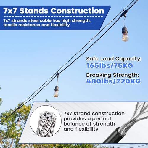 TooTaci 1/8" Wire Rope Kit, 200FT Black Vinyl Coated Stainless Steel Cable - color: Black, size: 200FT-1/8 Black Vinyl Coated Cable