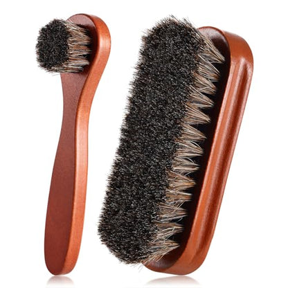 2 Pcs Horsehair Shine Shoes Brush Kit Polish Dauber Applicators Cleaning Leather Shoes Boots Care Brushes Suede Cleaner Brush(2 Pcs Style F) - style: 2 Pcs Style F