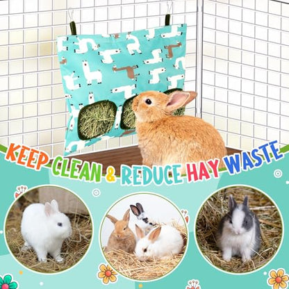 UPINS 2Pack Guinea Pig Hay Feeder Bag,Bunny Rabbit Cage Bag Hanging Holder - color: White Blue, size: 34 x 28 cm