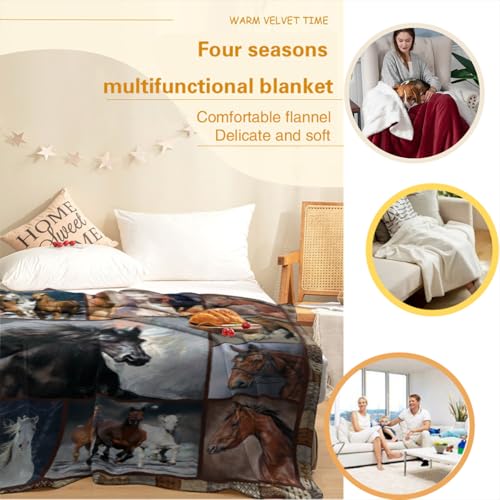 Air Conditioner Lightweight Horses Blanket Flannel Fleece Blanket Ultra Soft Throw Blanket for Couch Living Room Bed (60''x50'', Horses) - size: 60''x50''