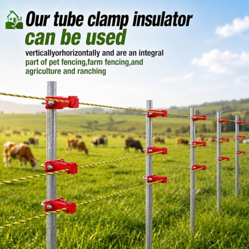 Tondiamo 48 Pcs Tube Post Insulator, Electric Chain Link Fence T Post Extender Insulators for Square Round Pipe Tubing Wire Vinyl Picket Fence (Red) - style: Red
