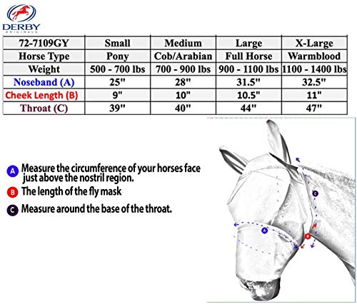 Derby Originals Reflective Fly Mask with One Year Warranty - with Ears and Nose Cover - color: Grey