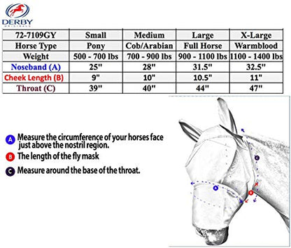 Derby Originals Reflective Fly Mask with One Year Warranty - with Ears and Nose Cover - color: Grey