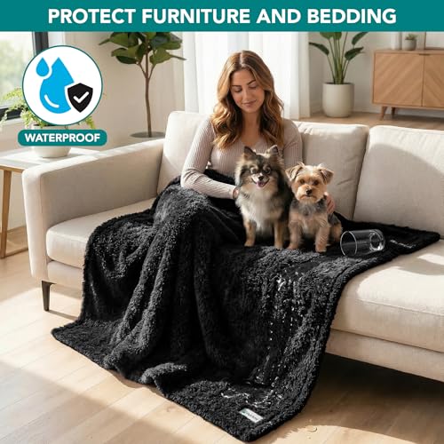 PetAmi Fluffy Sherpa Waterproof Dog Blanket for Small Pet Cat, 24x32 Black - color: Black, size: Small (24x32)