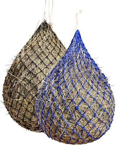 Harrison Howard 2 PCS Slow Feed Hay Net for Horses, 40 Inch Hay Bag Holds 1–2 Flakes, 2 Inch Mesh Durable Hanging Feeder for Stable, Pasture & Livestock-Blue & Black - color: Blue & Black