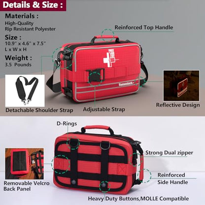 Comprehensive First aid Kits, First Aid Trauma Kit with Labelled Compartments for Cars, Home, Office, Backpacking, Camping, Traveling, and Cycling -324 Pieces - size: Extra Large