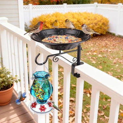 Balcony Bird Feeder, Bird Bath with Plant Hook for Outdoors, Black - style: 1 Tray with Hook