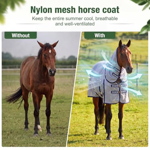 Horse Summer Sheet Breathable Mesh Blanket with Neck, Size 76 Light Gray - color: Light Gray, size: Size 76, style: Polyester Mesh