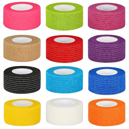 12Pcs Self Adhesive Bandage Wrap 1 in Cohesive Bandage Finger Tape Vet Wrap - color: Mix Color, size: 1 Inch