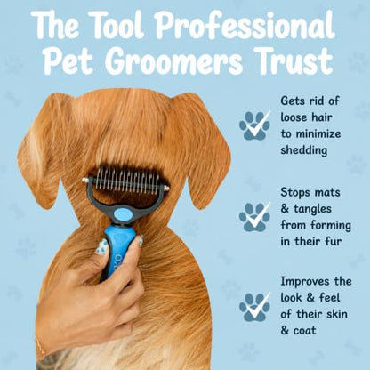 Sinko Shedding Brush for Dog and Cat, Undercoat Rake & Comb with Extra-Wide Double-Sided Stainless Steel Teeth for Deshedding, Brushing, Removing Loose Fur, Knots, Mats & Tangles in Pets (Blue) - color: Brush and comb