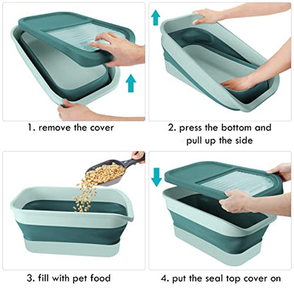 Pet Food Storage Containers, Collapsible Dog Food Container with Sliding Lid,13lb Cat Food Storage with Measuring Cup & Scoop, Plastic Dog Food Bin（green） - color: small green