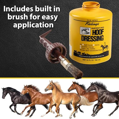 Fiebing's Hoof Oil for Horses With Mineral Oil (32 oz) - Hoof Dressing With Applicator Brush to Condition Dry, Split Hooves & Corns - Prevents Cracks, Splits & Contracted Feet with Semi Gloss Finish