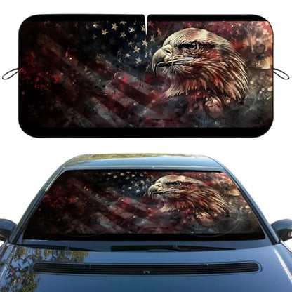 American Flag Eagle Car Windshield Sun Shade, 59" L x 31.5" W, UV Protection, Universal Fit - color: American Flag Eagle