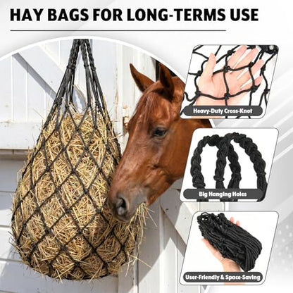 2 Pcs Hay Bags for Horses, 40" Hay Net Heavy Duty Nylon Mesh Bag Hanging Slow Feeder for Goats Sheep, Livestock Supplies for Horses Stable, Stall, Trailer, 2.36" x 2.36" Holes