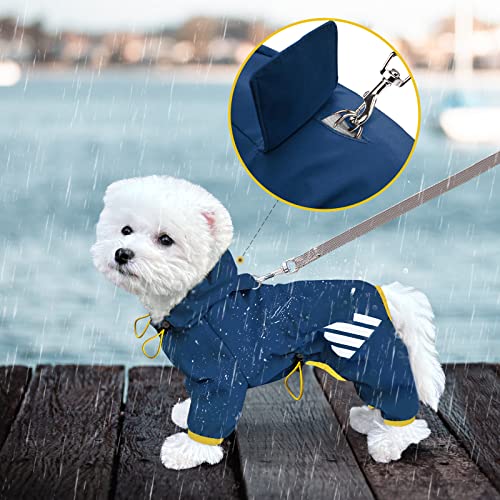 Dog Raincoat, Waterproof Dog Rain Jacket with Hood, Rain Coat with Leash Hole, Reflective Strap for Small Medium Dogs, Lightweight Puppy Clothes(Blue,M) - color: Blue, size: M(Back Length13.4'')