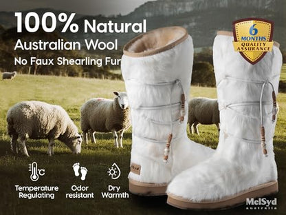 100% Sheepskin Lined Fur Boots Women: Removable Arch Support Insole - color: Arch-knee High-white, size: 6