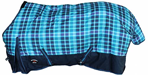Challenger 600D Horse Turnout Waterproof 300G Polyfill Winter Blanket Turquoise 21EE03 - color: Turquoise Navy Plaid, size: 80 inches