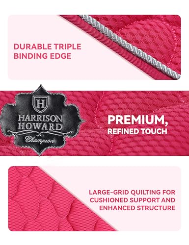 Harrison Howard 3D Air Mesh Saddle Pad for Horses – Breathable Shock-Absorbing All-Purpose English Saddle Pad - color: Magenta
