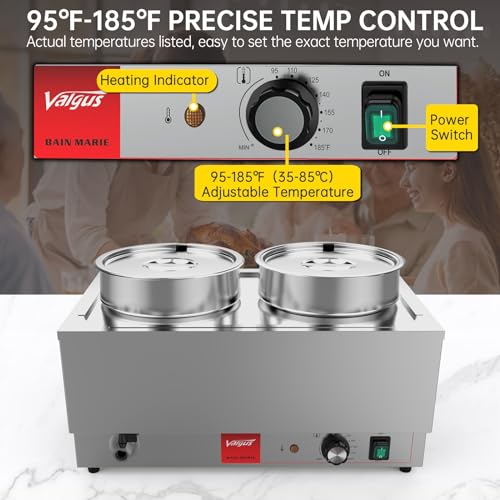 Valgus Commercial Stainless Steel Bain Marie Food Warmer 2 Round Pots - size: 2 Round Pots with Tap