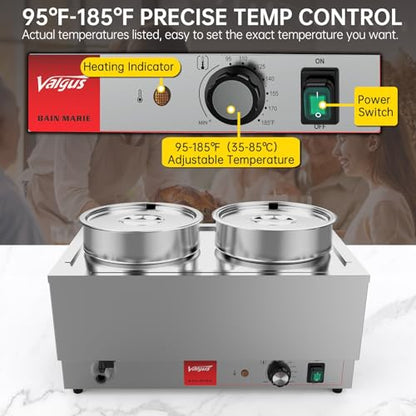 Valgus Commercial Stainless Steel Bain Marie Food Warmer 2 Round Pots - size: 2 Round Pots with Tap