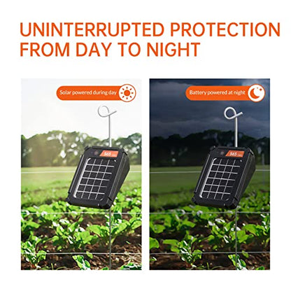 S65 0.065J Solar Electric Fence, 2 Miles Solar Fence Charger for Preventing Bears, Raccoons, Skunks Intruding, Solar Electric Fence Charger with Grounding Rod