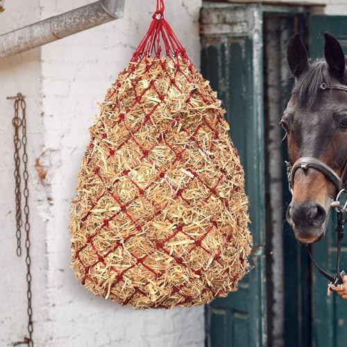 Slow Feed Hay Nets for Horses, 2 Pack, 40 Inch, 2 Inch Holes, Red - color: Red