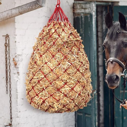 Slow Feed Hay Nets for Horses, 2 Pack, 40 Inch, 2 Inch Holes, Red - color: Red