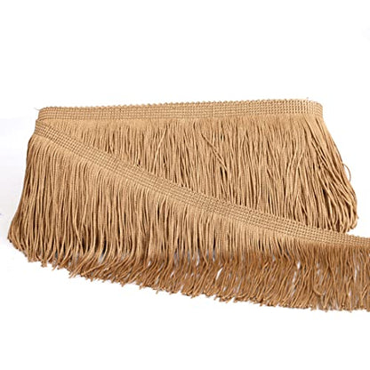 Chainette Fringe Trim 5 Yard x 4 Inches Fabric Tassel Trims - color: Coffee, size: 4"-5Yards/R