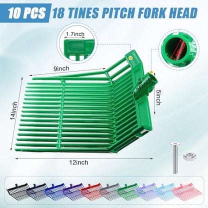 Lasnten 10 Pcs Manure Fork Replacement Head Bulk with 18 Tines