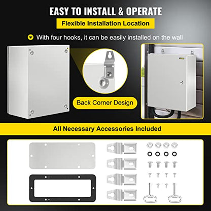 VEVOR NEMA Steel Enclosure, 20 x 16 x 10'' NEMA 4X Steel Electrical Box, IP66 Waterproof & Dustproof, Outdoor/Indoor Electrical Junction Box, with Mounting Plate - size: 20 x 16 x 10