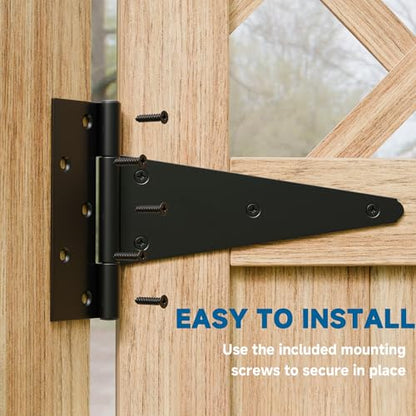 10 Inch T-Strap Gate Hinges, Heavy Duty Black Barn Door Hinges, 2 Pack - size: 10 Inch