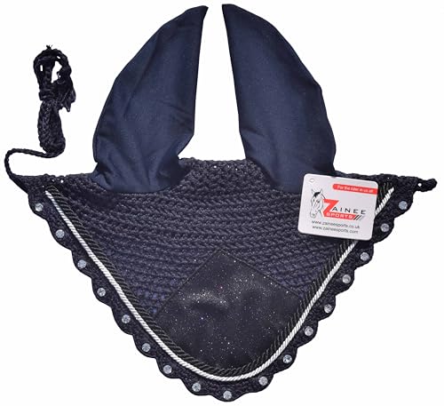 Navy Glitter Saddle Pad Set Matching Ear Bonnet | Equestrian Show Gear | Horse Riding Matchy Set | Dressage or Jumping/Hunter - size: Horse/Full