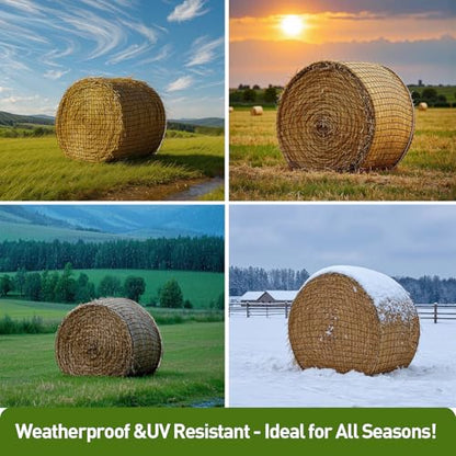 Round Bale Hay Net for Horses, Durable Knotless Nylon Slow Feeder,6x6 ft, Reduces Hay Waste, Ideal for Outdoor Use, Promotes Healthy Digestion (5 * 5FT) - size: 5*5FT