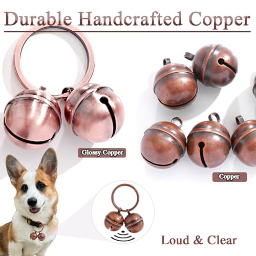 2 Extra-Loud Copper Dog Bells for Medium-Large Dog Collars - color: Glossy Copper+Copper, size: Large