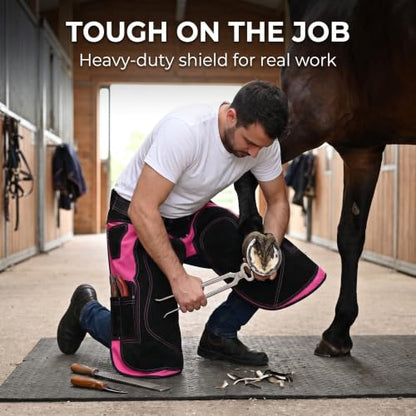 Farrier Apron Cowhide Leather Hoof Trimming Chaps - color: Pink - Black, size: 75cm - 29inch