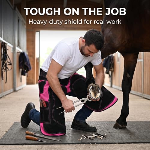 Farrier Apron Cowhide Leather Hoof Trimming Chaps - color: Pink - Black, size: 75cm - 29inch