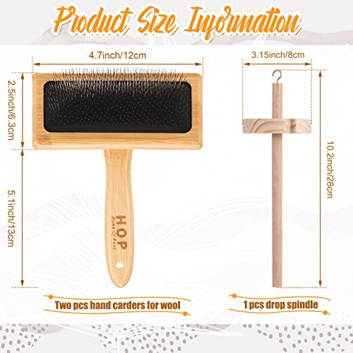 Rtteri 2 Pcs Wooden Drop Spindle and Wool Carder Set Hand Carders Spinning Slicker Wool Brush Needle Felting Tools for Yarn Weaving Blending Roving Craft Project Kit Supplies Pet Grooming