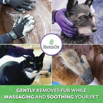 H Handson Pet Grooming Gloves - Cat, Dog, Horse Gentle Hair Remover Brush - Mitt For Long & Short Haired Fur - Shedding, Bathing & Massaging Glove (Purple, Small)