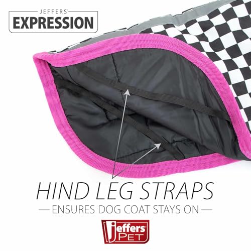 Jeffers Expression Dog Coat Waterproof Ripstop Winter Jacket 28" – 240g Insulated Blanket, Adjustable Belly & Chest Straps, Reflective Strips, Small to Large Breeds, Outdoor & Travel - Party Cheetah - color: Skater Pup, size: 28"