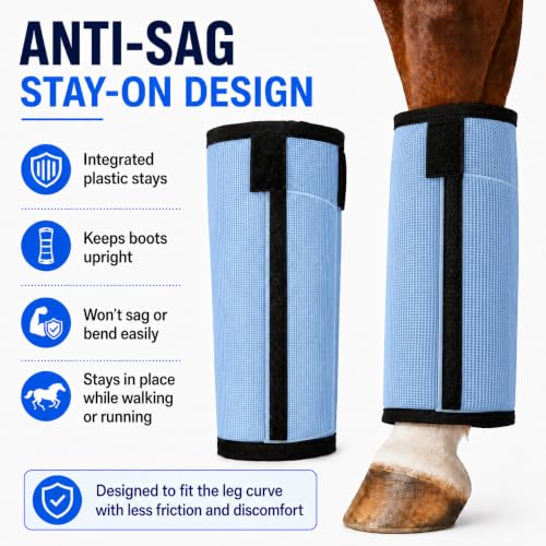 Fly Boots for Horses Set of 4 - Breathable Mesh Equine Leg Protection,Anti-Sag Stay-On Horse Fly Boots,Reduces Stomping & Fatigue,UV-Block, Adjustable Fit for Medium to Large Horses (Light Blue)