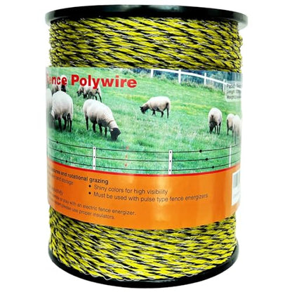 Upgraded Electric Fence Polywire 5050 Feet 1540 Meters, 6 Stainless Steel Strands for Reliable Conductivity and Rust Resistance, Easy to Install,Portable Electric Fencing,Yellow and Black Color